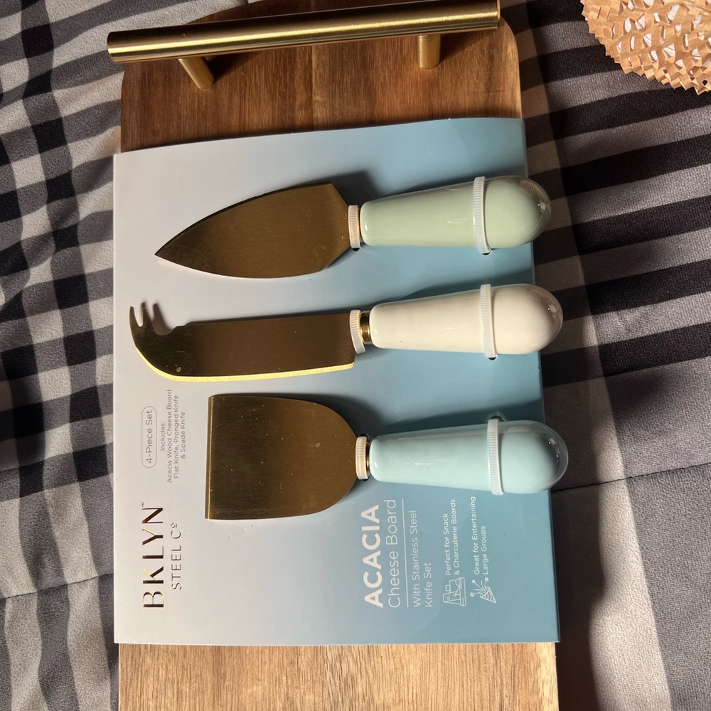 Acacia Cheese Board with Gold and Pastel Handles